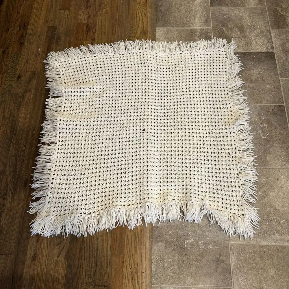 Handmade Afghan white baby Blanket